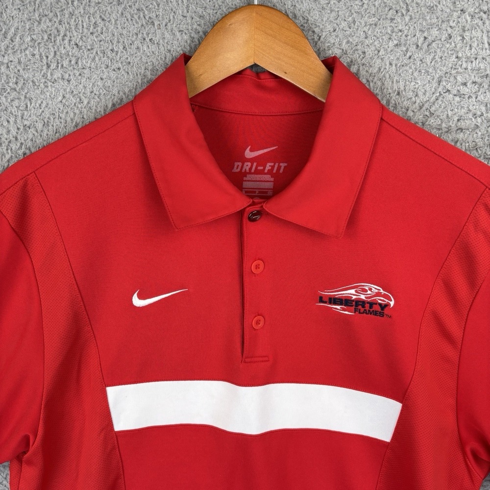 Nike Liberty University Flames Polo Shirt Mens Small Red Golf Casual - Picture 2 of 7
